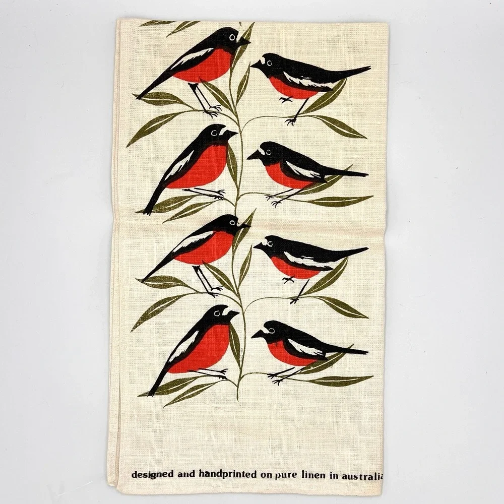 Rodriguez Australian Red Robin Linen Kitchen Tea‎ Towel
